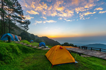 Camping tents on the mountain