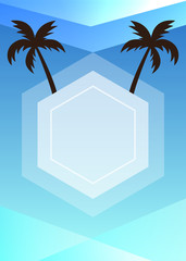 Blue summer themed banner with palm trees silhouette