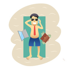 Conceptual business flat banner man on weekends isolated