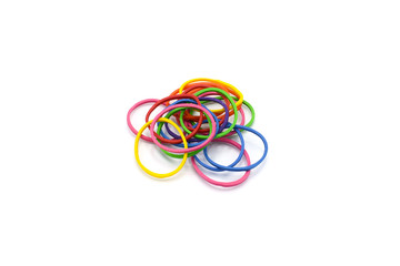Pile of colorful rubber bands isolated on white background