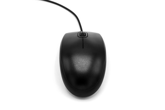 black computer mouse isolated on white background