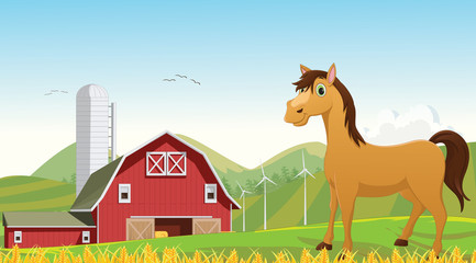 illustration of cute horse cartoon in the farm