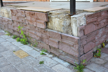 House foundation repair. Foundation Repair. Broken Foundation House Brick Wall.