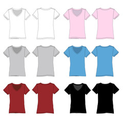 Vector template for Women's v-neck style tee