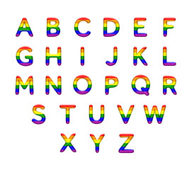 Gay pride rainbow flag alphabet. LGBT font. 3D Rendering