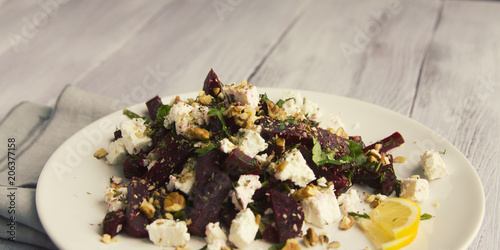 Beetroot Salad With Cottage Cheese And Walnuts European Cuisine