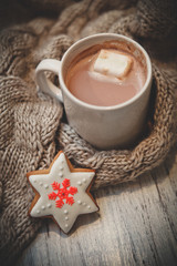 cocoa cup marshmallow snowflakes warm knitted sweater