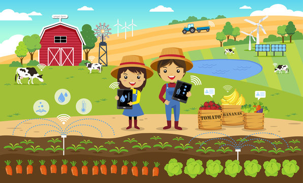Smart agriculture farming and internet of thing concept, smart farm technology