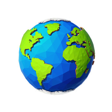 Earth Day Banner. Low poly Illustration of a earth. Environment safety celebration. Polygonal globe.