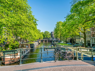 Amsterdam, May 7 2018 - The Brouwersgracht with traditional houses and floating houses