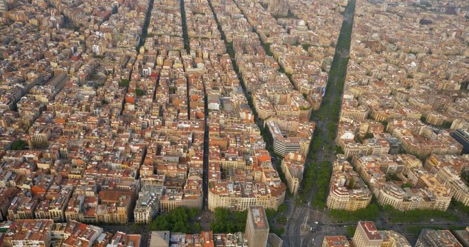 Aerial view of Barcelona Eixample residential district, Spain