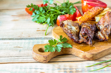 grilled pork ribs with french fries