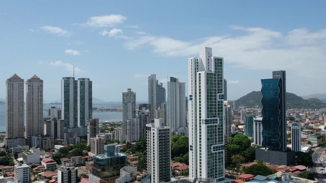 city aerial skyline of Panama City - skyscraper buildings of downtown