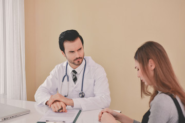 Terrible medical concept. Patients stressful in the doctor's diagnosis. Patients are concerned...