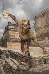 Native Mayan warrior dressed up like it was on the Classic Mayan Period 