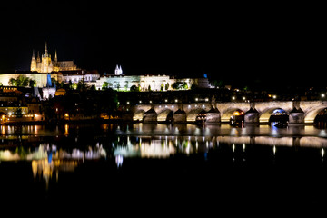 Fototapeta na wymiar Charles bridge and Tower at night, Prague, Czech Republic