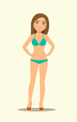 Beautiful fitness girl isolated. Vector flat style illustration