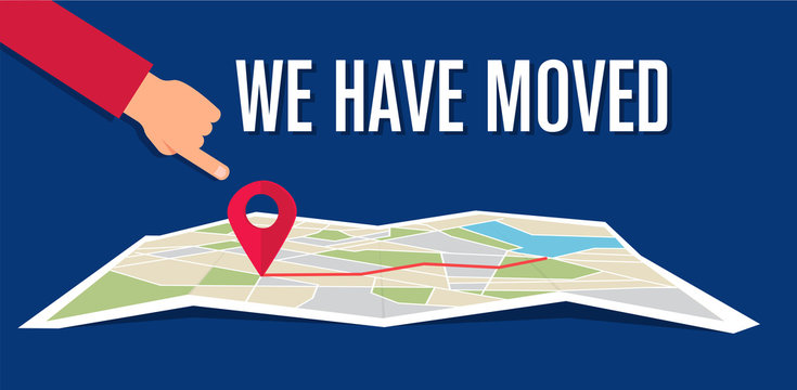 We have moved, changed address navigation, flat illustration vector