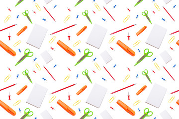 Stationaty tools on white background, seamless pattern, Back to School concept