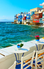 Little Venice in Mykonos and cafe tables