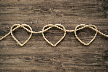 Three heart rope shapes