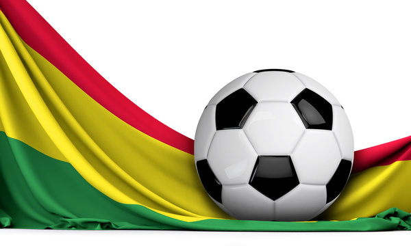 Soccer ball on the flag of Bolivia. Football background. 3D Rendering