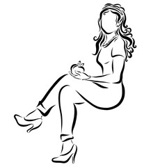 Fototapeta premium Girl with an apple in her hand sitting