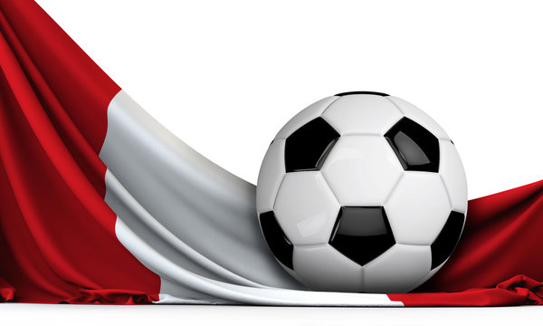 Soccer ball on the flag of Peru. Football background. 3D Rendering
