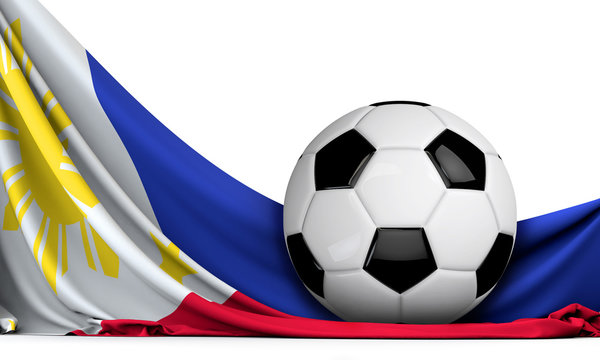 Soccer ball on the flag of Philippines. Football background. 3D Rendering