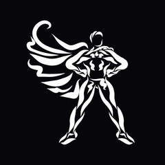 Strong superhero, white lines on a black background