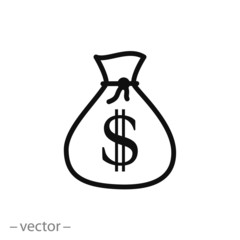money bag icon - vector dollar sign - banking cash - finance investment icon