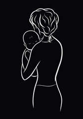 Young caring mother hugging a newborn baby