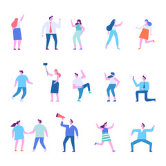 Party people vector set. Different people dancing and celebrate. Cartoon style, flat vector characters.