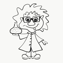 Strange scientist with a bulb in his hand