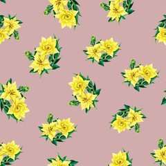 Seamless pattern of tulips. Tulips in Botanical watercolor illustration.