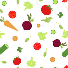 Seamless pattern with vegetables and healthy food