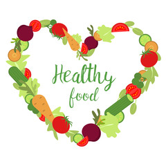 Love heart shape with vegetables and text healthy food