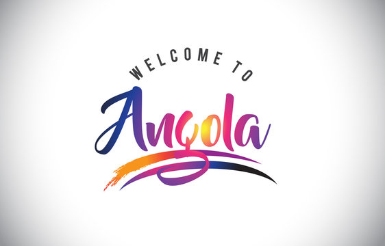 Angola Welcome To Message in Purple Vibrant Modern Colors.