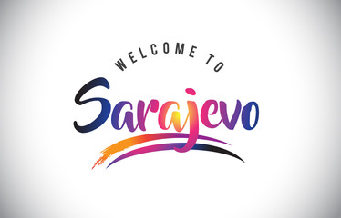 Sarajevo Welcome To Message in Purple Vibrant Modern Colors.