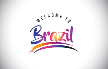 Brazil Welcome To Message in Purple Vibrant Modern Colors.