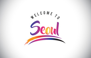 Fototapeta premium Seoul Welcome To Message in Purple Vibrant Modern Colors.