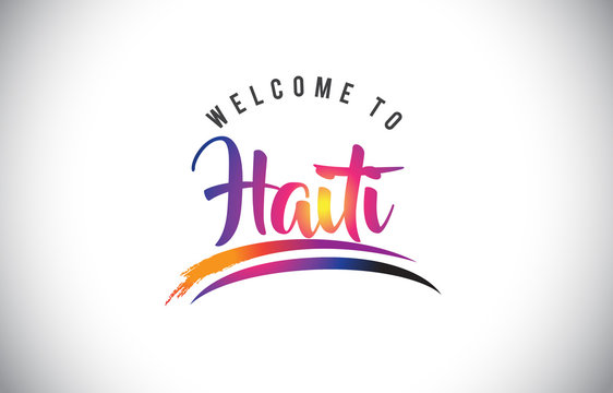 Haiti Welcome To Message in Purple Vibrant Modern Colors.