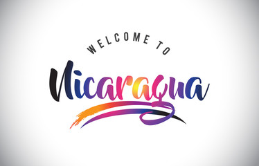 Nicaragua Welcome To Message in Purple Vibrant Modern Colors.
