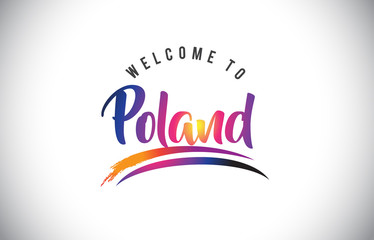 Fototapeta premium Poland Welcome To Message in Purple Vibrant Modern Colors.