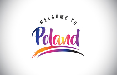 Poland Welcome To Message in Purple Vibrant Modern Colors.