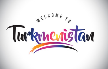 Turkmenistan Welcome To Message in Purple Vibrant Modern Colors.