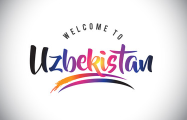 Uzbekistan Welcome To Message in Purple Vibrant Modern Colors.