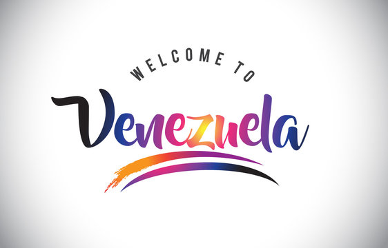 Venezuela Welcome To Message in Purple Vibrant Modern Colors.