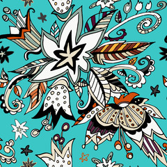 Abstract colorful seamless pattern of fantastic flowers, vector illustration. Bright colorful seamless background collection.