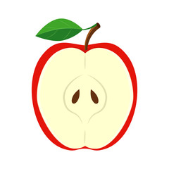 Half red apple slice vector illustration isolated on white backg